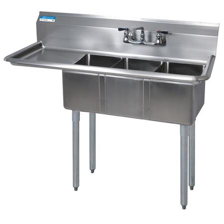 BK RESOURCES 19.8125 in W x 47.5 in L x Free Standing, Stainless Steel, Three Compartment Sink BKS-3-1014-10-15L